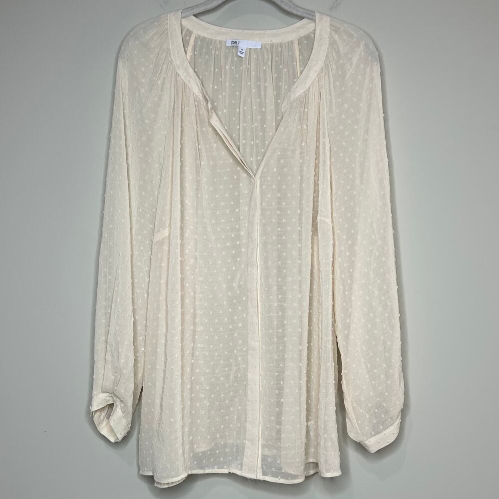 DR2 Swiss Dot V Neck Popover Blouse Size 1X